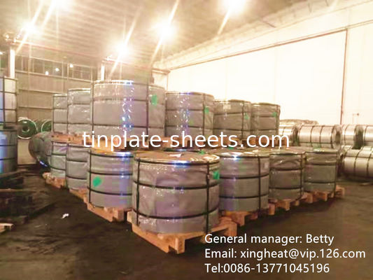 Tinplate Coil untuk Metal Packaging dengan 1.1/1.1 2.2/2.2 2.8/2.8 5.6/5.6 2.0/2.0 2.8/5.6 Lapisan Tin dan 4-8MT Berat per Paket