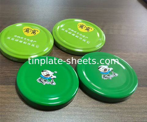 Tinplate cetak untuk kemasan makanan dan minuman dengan 1.1/1.1 2.2/2.2 2.8/2.8 5.6/5.6 2.0/2.0 dan 2.8/5.6 Opsi lapisan tin