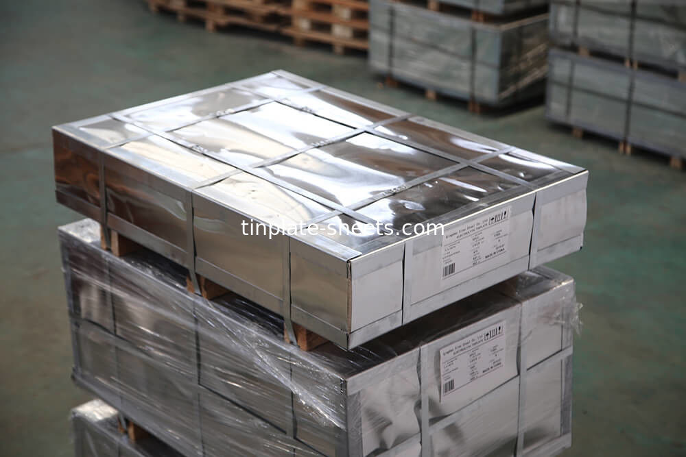Lembar timah untuk kaleng kimia dan kaleng makanan dengan berat 1,5-1,85 MT per bungkus dan JIS G3303 EN10202 Standar ASTM624