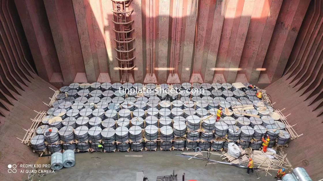 Lembar Tin Coil Mill Pabrik Batu Perak Cerah T4 T5 T2.5 DR8 2.8/2.8 Lapisan Tin