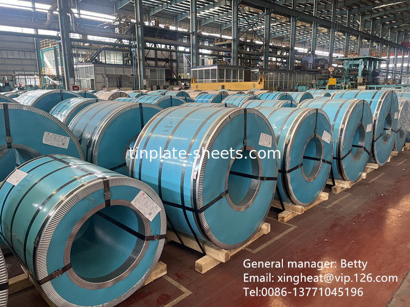Lebar 600mm-990mm Elektrolisit Tinplate Coils Karat tahan karat batu perak cerah selesai T3 T4 T5 DR8