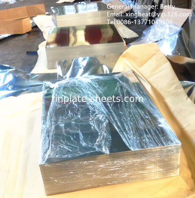 Lembar Tin Electrolytic untuk Kemasan Logam 0.13-0.48mm Ketebalan 1.5-1.85MT per Paket BA Annealing 2.8/2.8 Lapisan Tin