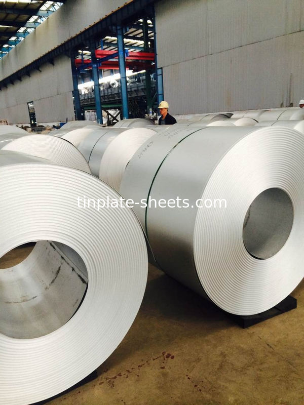Lembar tinplate tahan korosi Batu Cerah Perak dan Matt Tin Plated Steel untuk Proses Produksi Kaleng
